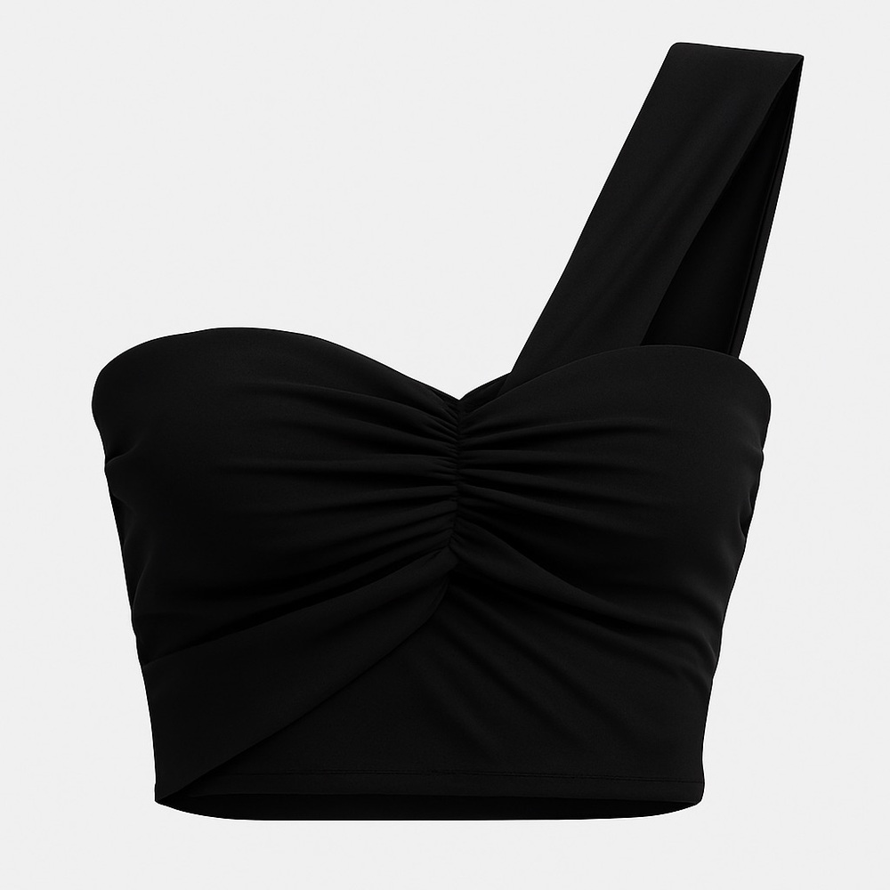 Black One-Shoulder Ruched Top